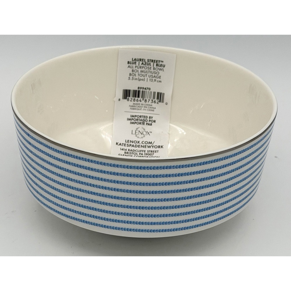 1 Lenox Kate Spade Laurel Street Sky Blue Stripe All Purpose Bowl New 899470